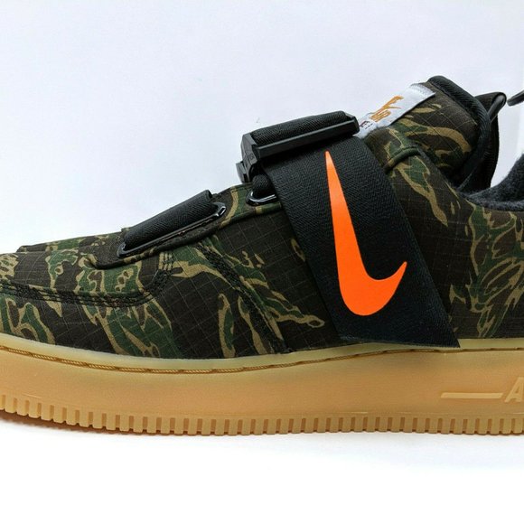 nike men air force 1 ut low prm wip camo green total orange gum light brown
